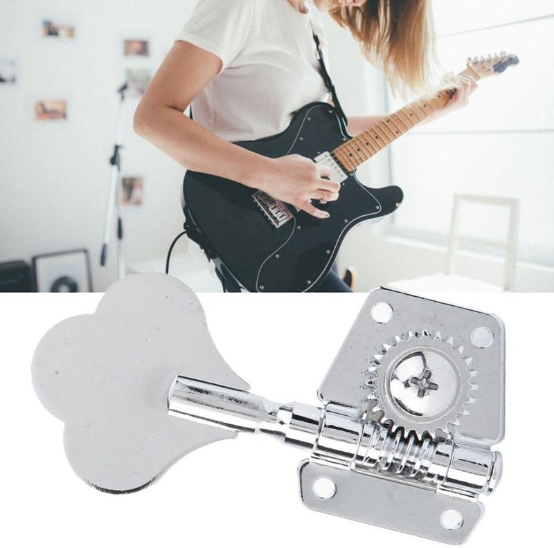 Chiffonade Electric Bass Tuning Peg,Bass Tuning Machines Bass Tuning Keys - Chrome Vintage Open Gear with Cloverleaf Knob(for Right Row) - Image 2